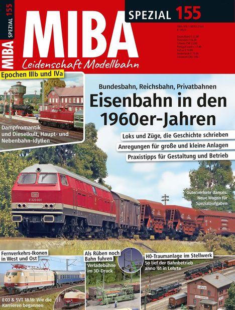 Titel: MIBA Spezial 155, Leidenschaft Modellbahn. Hauptthema: Eisenbahn in den 1960er-Jahren. Bild von Modellbahn mit roter Lokomotive.