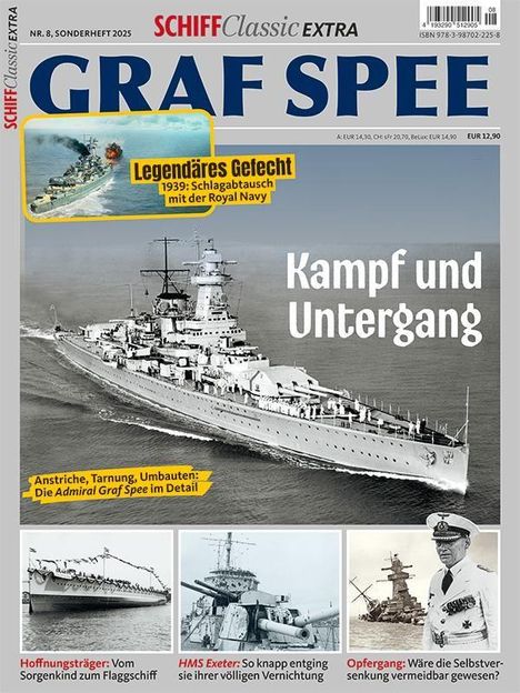 "GRAF SPEE", "Kampf und Untergang", "Legendäres Gefecht 1939", "Anstriche, Tarnung, Umbauten", Fotos eines Kriegsschiffs.