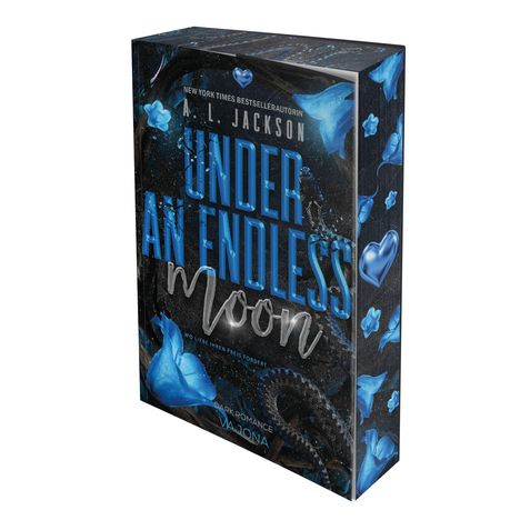 Texte: "UNDER AN ENDLESS MOON", "A.L. Jackson", "Wo Liebe ihren Preis fordert". Dunkles Cover mit blauen Blumen.