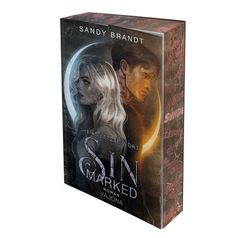 "Sandy Brandt. Das letzte Wort. Sin Marked. Roman. Vajona." Illustration zweier Personen mit kontrastreichem Licht.