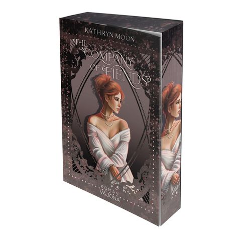 Ein Buchcover mit dem Titel "The Company of Fiends"; zeigt eine Frau mit hochgestecktem Haar in eleganter Kleidung.