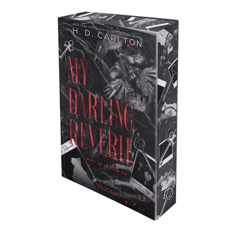 Buchtitel "My Darling Reverie" in roter Schrift, dunkles Design mit Schlüsseln und Federn, Dark Romance, Autor H. D. Carlton.