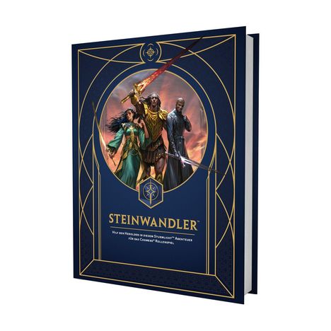 „STEINWANDLER“, darunter: „Hilf den Herolden in diesem Sturmlicht™ Abenteuer für das Cosmere™ Rollenspiel.“ Cover mit drei Helden.