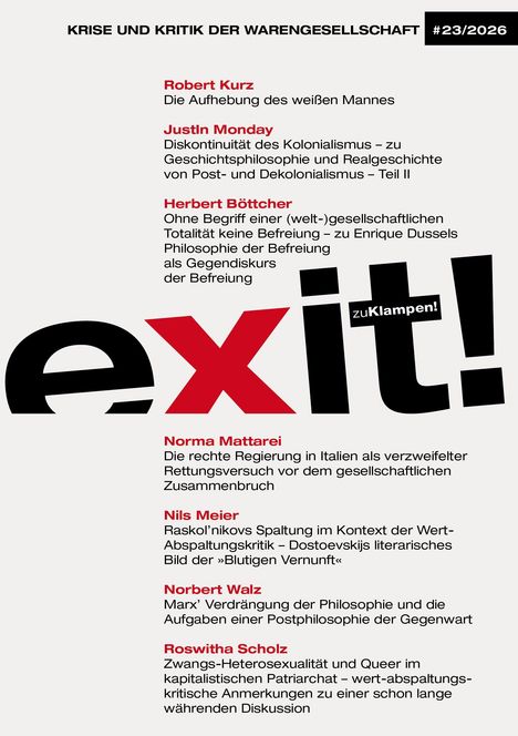 Titel: Krise und Kritik der Warengesellschaft. Artikel von Robert Kurz, Justin Monday u.a. Rotes "exit!" Logo unten rechts.