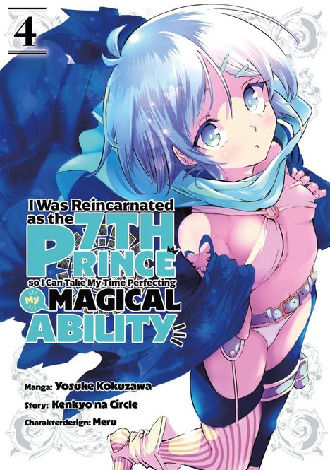 Titeltext: „I Was Reincarnated as the 7th Prince“. Anime-Charakter mit hellblauen Haaren, in typischer Manga-Stilillustration.