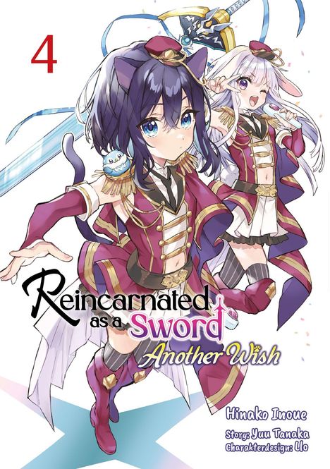 "Reincarnated as a Sword Another Wish" steht in großen Buchstaben. Zwei Anime-Charaktere in eleganter Kleidung posieren.