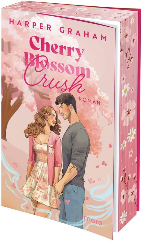 Text: Harper Graham, Cherry Blossom Crush, Roman.  
Illustration: Ein Paar hält Händchen unter Kirschblüten.