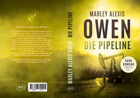 "Wer zählt die Gräber unter dem Eis?" Text vor gelbem Hintergrund. Ölpumpe und Berge im Nebel.