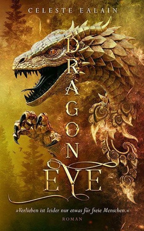 "Dragon Eye", "Verlieben ist leider nur etwas für freie Menschen." Illustration eines Drachenkopfes mit starker Textur.