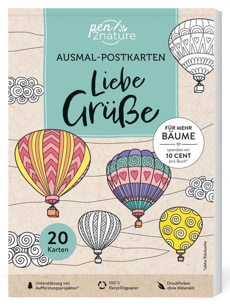 Ausmal-Postkarten Liebe Grüße | 20 Karten, Buch