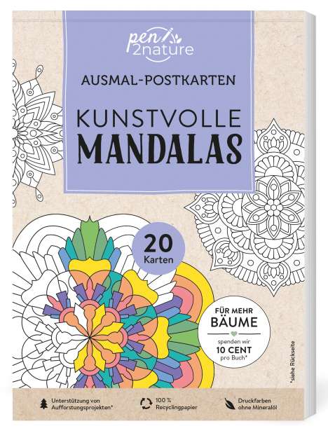Pen2nature: Ausmal-Postkarten Kunstvolle Mandalas | 20 Karten, Buch