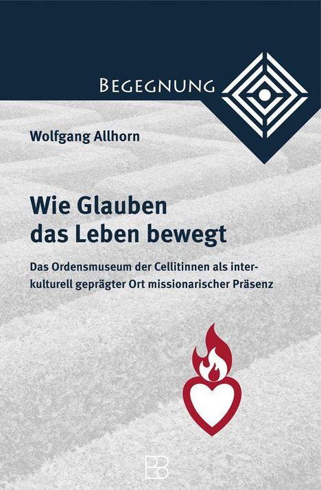 "Wie Glauben das Leben bewegt" steht groß. Darunter ein stilisiertes Herz mit Flamme und geometrisches Logo oben rechts.