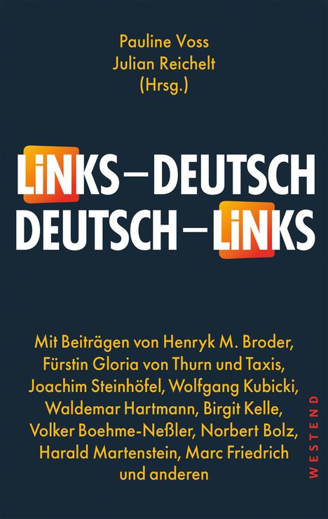 "LiNKS – DEUTSCH DEUTSCH – LiNKS" von Pauline Voss, Julian Reichelt. Beiträge von u.a. Henryk M. Broder, WESTEND Verlag.