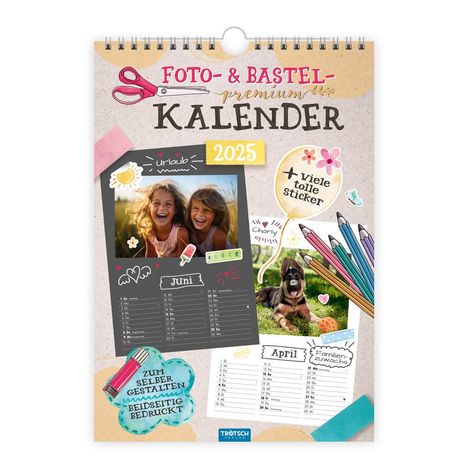 Trötsch Foto- und Bastelkalender Premium A4 2025 mit vielen Stickern, Kalender