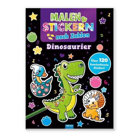 Trötsch Beschäftigungsbuch Malbuch Malen und Stickern nach Zahlen Dinosaurier, Buch