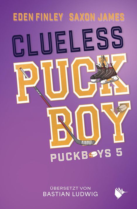 Titel: "Clueless Puck Boy". Autoren: Eden Finley, Saxon James. Illustration mit Hockeyschläger und Schlittschuhen.