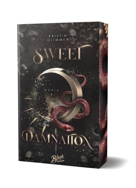 „Sweet Damnation“ von Kristin Glimmer, dekoriert mit einer roten Schlange und dunklem, mystischem Hintergrund.
