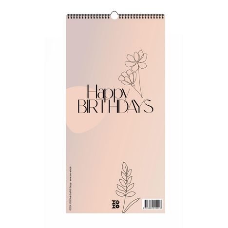 Anja Garschhammer: Immerwährender Geburtstagskalender "Happy Birthdays" ohne Jahreszahl. Florale Lineart in Bohofarben., Kalender