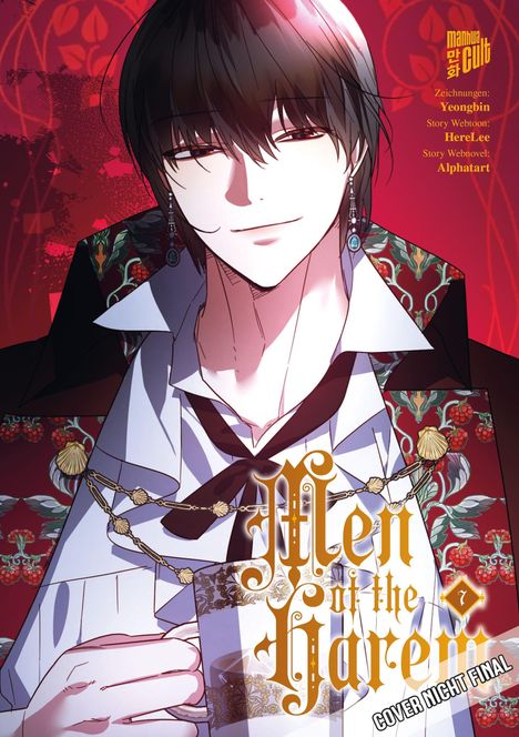 "Cover nicht final", "Men of the Harem", Zeichnungen: Yeongbin, Story Webtoon: HereLee. Illustration eines Mannes mit Schmuck.