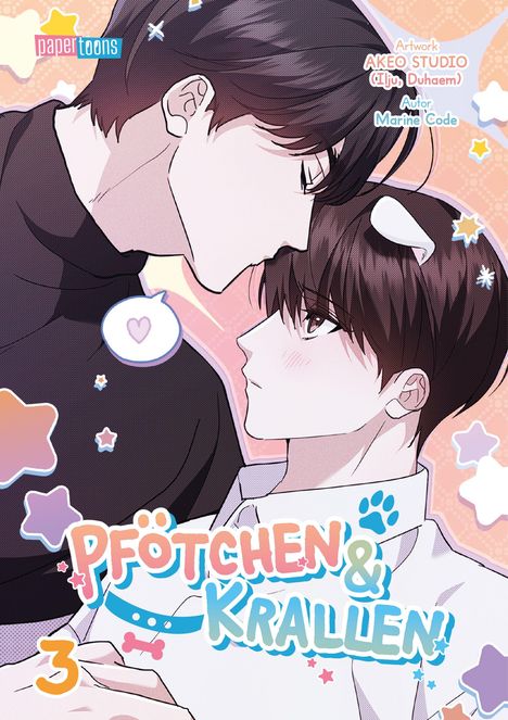 "PföTchen & Krallen!", "Artwork AKEO Studio", zwei Figuren in enger Pose, dekorativ mit Sternen und Herzen.