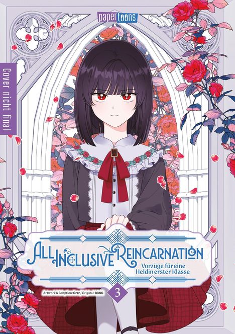 Text vorne: "All-Inclusive Reincarnation: Vorzüge für eine Heldin erster Klasse". Illustration eines Mädchens mit dunklen Haaren.