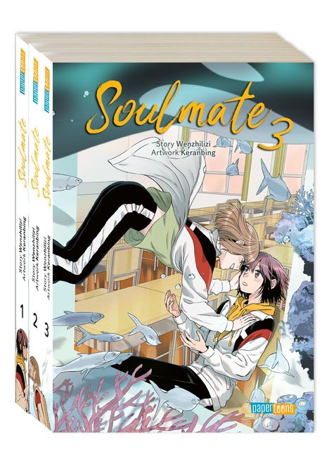 Texte: "Soulmate 2" und "Soulmate 3" von Wenzhlizi, Artwork Keranbing. Zwei farbenfrohe Manga-Cover, jugendliche Charaktere.