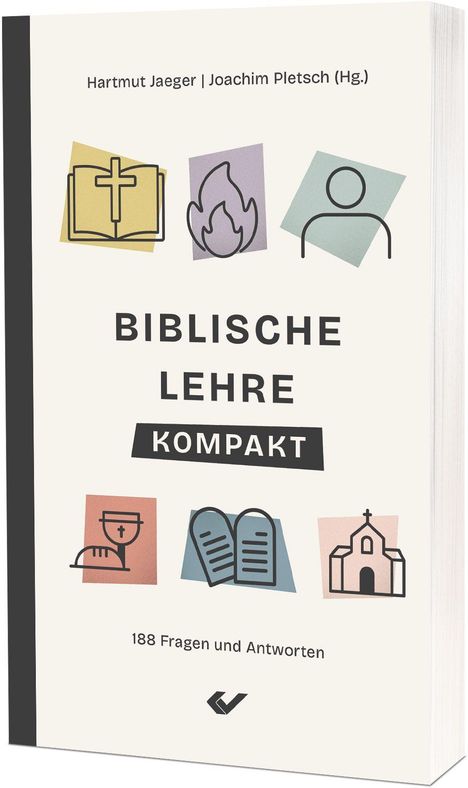 „Biblische Lehre Kompakt“ enthält Symbole wie ein Buch, Feuer und eine Kirche. Oben stehen zwei Namen.