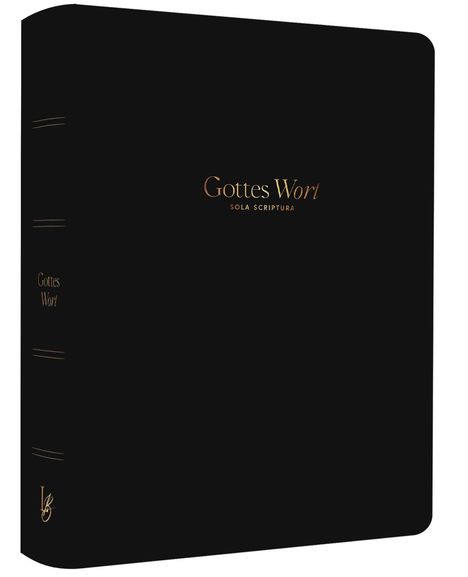 Der Text "Gottes Wort - Sola Scriptura" ist auf einem schwarzen Bucheinband in goldener Schrift. Links steht ebenfalls "Gottes Wort".