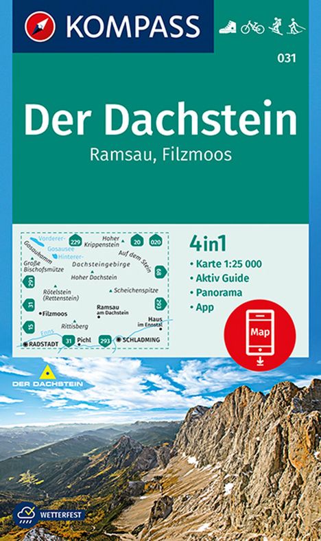 KOMPASS Wanderkarte 031 Der Dachstein, Ramsau, Filzmoos 1:25, Karten
