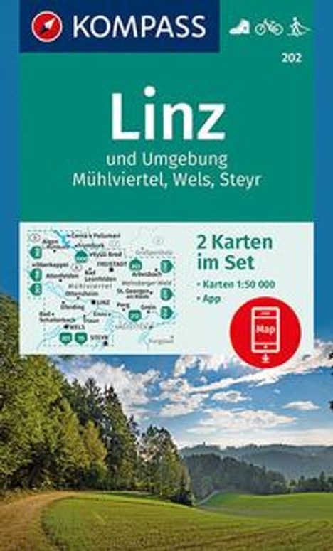 Linz und Umgebung, Mühlviertel, Wels, Steyr 1:50 000, Karten
