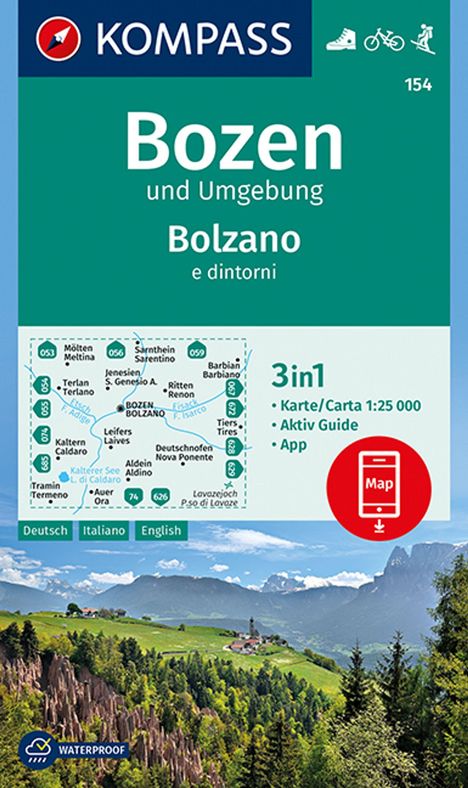 KOMPASS Wanderkarte 154 Bozen und Umgebung, Bolzano e dintor, Karten