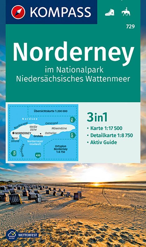 KOMPASS Wanderkarte 729 Norderney im Nationalpark Niedersächsisches Wattenmeer 1:17.500, Karten