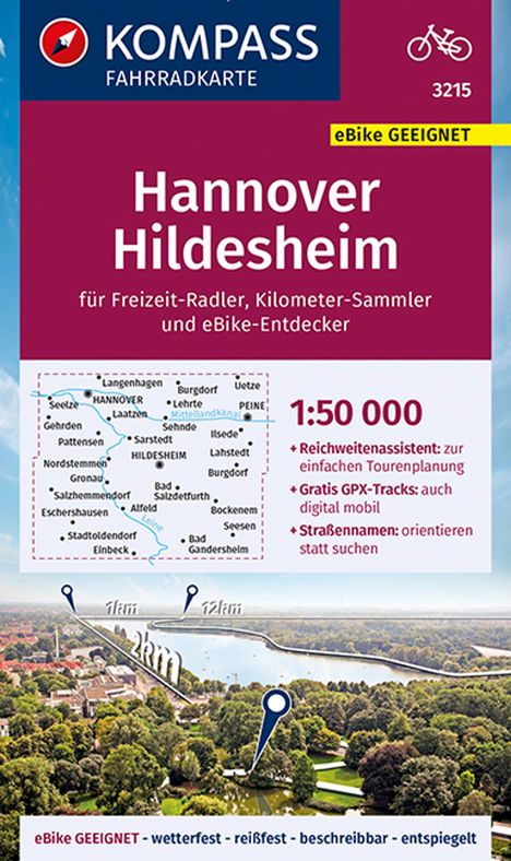 KOMPASS Fahrradkarte 3215 Hannover, Hildesheim 1:50.000, Karten