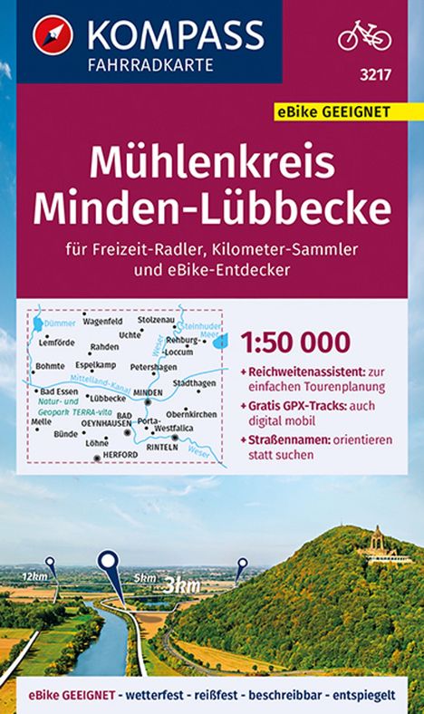 KOMPASS Fahrradkarte 3217 Mühlenkreis Minden-Lübbecke 1:50.000, Karten