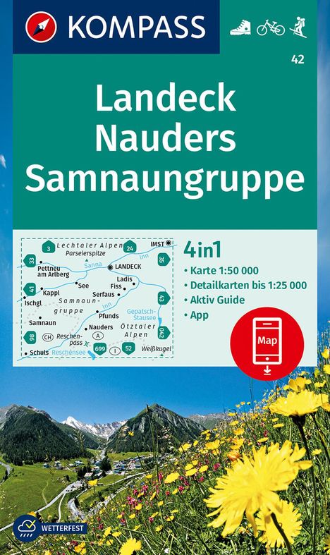 KOMPASS Wanderkarte 42 Landeck, Nauders, Samnaungruppe 1:50.000, Karten