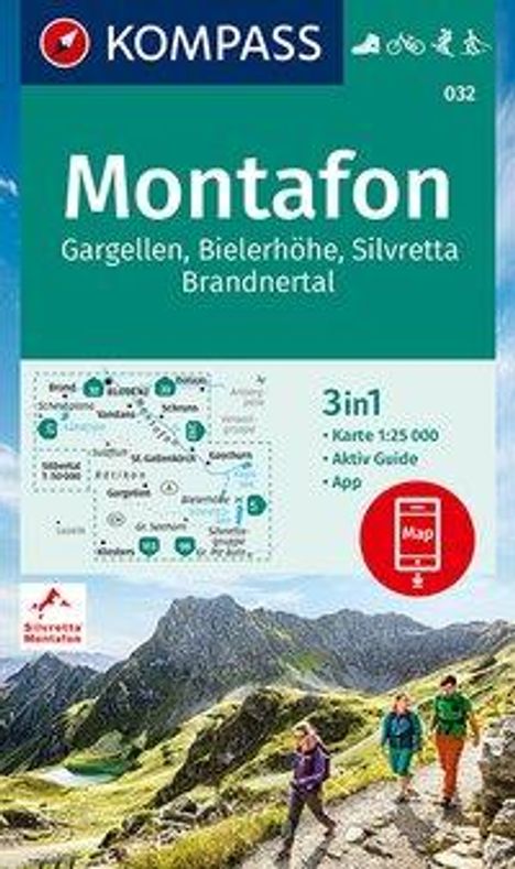 KOMPASS Wanderkarte 032 Montafon, Gargellen, Bielerhöhe, Sil, Karten