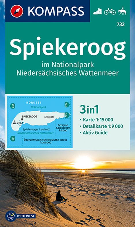 KOMPASS Wanderkarte 732 Spiekeroog im Nationalpark NIedersächsisches Wattenmeer 1:15.000, Karten