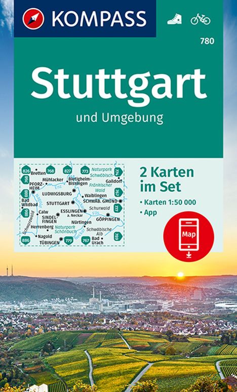 KOMPASS Wanderkarten-Set 780 Stuttgart und Umgebung (2 Karte, Karten
