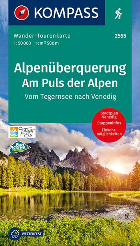 KOMPASS Wander-Tourenkarte Alpenüberquerung, Am Puls der Alpen 1:50.000, Karten
