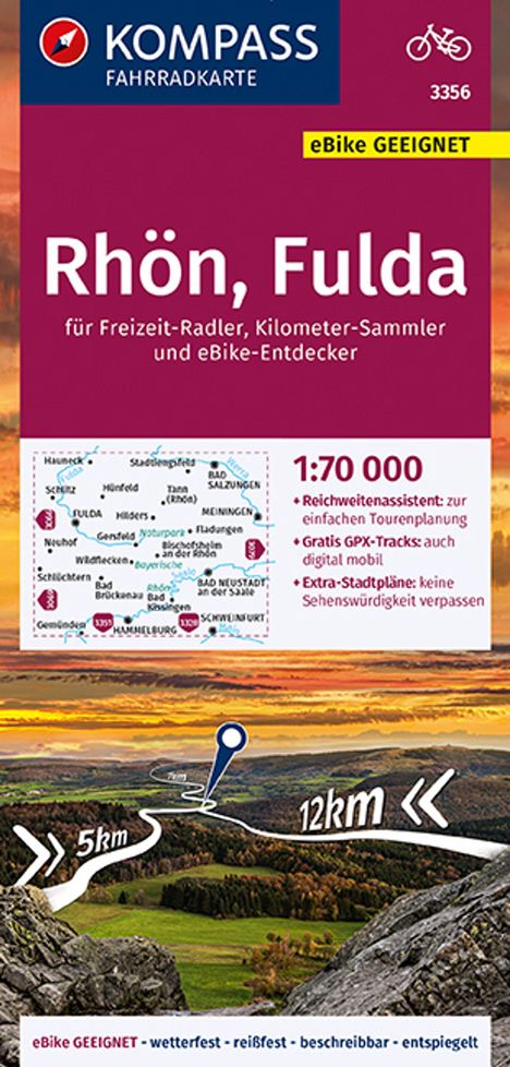KOMPASS Fahrradkarte 3356 Rhön, Fulda 1:70.000, Karten