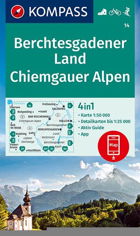 KOMPASS Wanderkarte 14 Berchtesgadener Land, Chiemgauer Alpen 1:50.000, Karten
