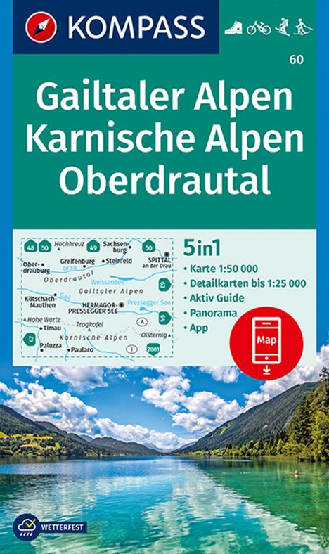 KOMPASS Wanderkarte 60 Gailtaler Alpen, Karnische Alpen, Obe, Karten
