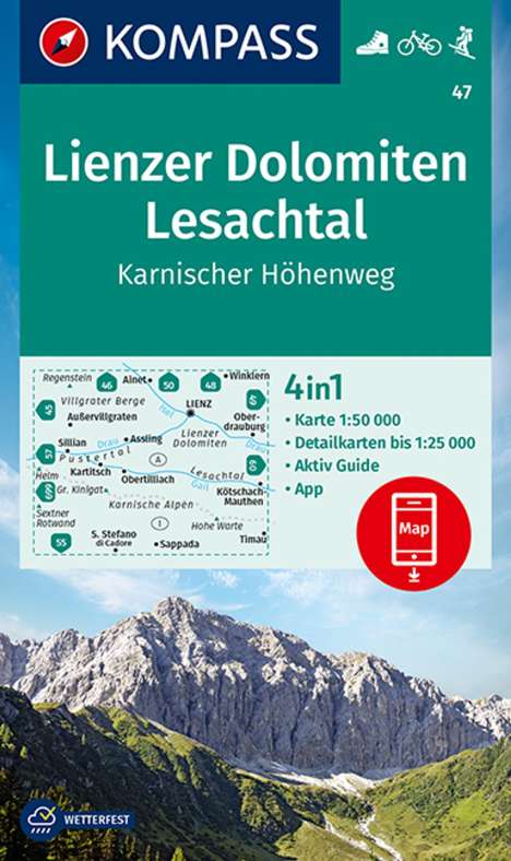 KOMPASS Wanderkarte 47 Lienzer Dolomiten, Lesachtal, Karnisc, Karten