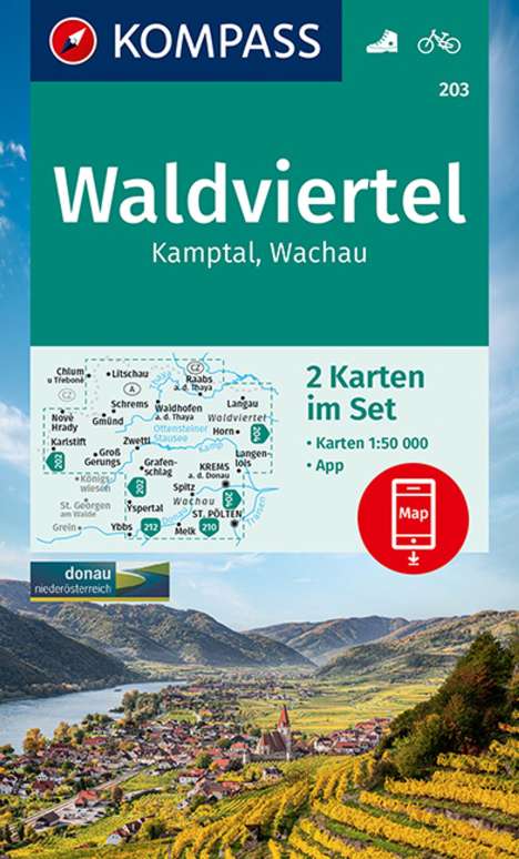 KOMPASS Wanderkarten-Set 203 Waldviertel, Kamptal, Wachau (2 Karten) 1:50.000, Karten