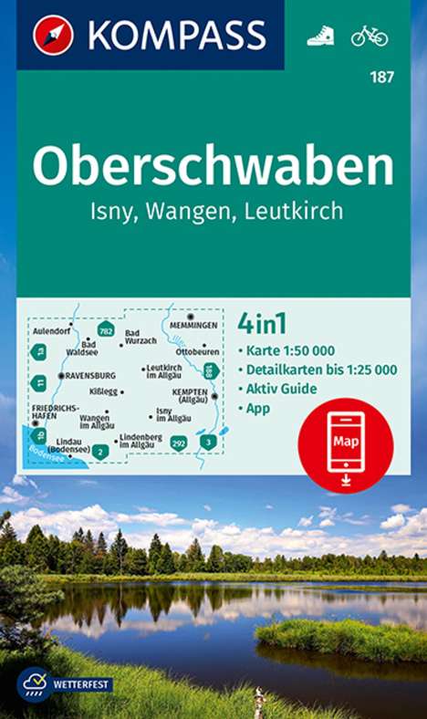 KOMPASS Wanderkarte 187 Oberschwaben, Isny, Wangen, Leutkirch 1:50.000, Karten