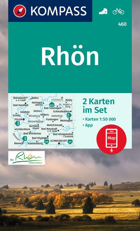 KOMPASS Wanderkarten-Set 460 Rhön, Fulda (2 Karten) 1:50.000, Karten