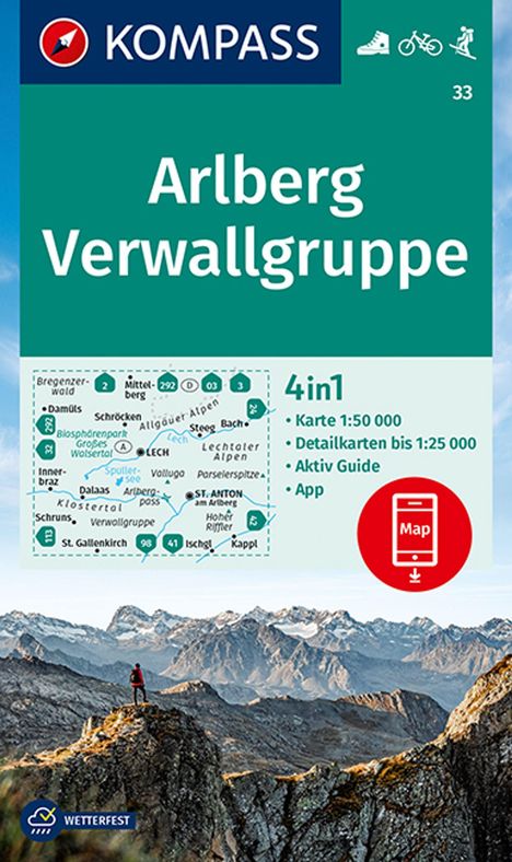 KOMPASS Wanderkarte 33 Arlberg Verwallgruppe 1:50.000, Karten