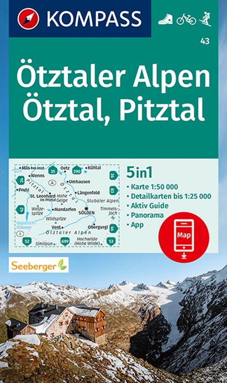 KOMPASS Wanderkarte 43 Ötztaler Alpen, Ötztal, Pitztal 1:50.000, Karten