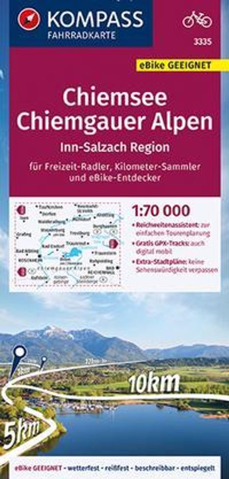 KOMPASS Fahrradkarte 3335 Chiemsee, Chiemgauer Alpen 1:70.00, Karten