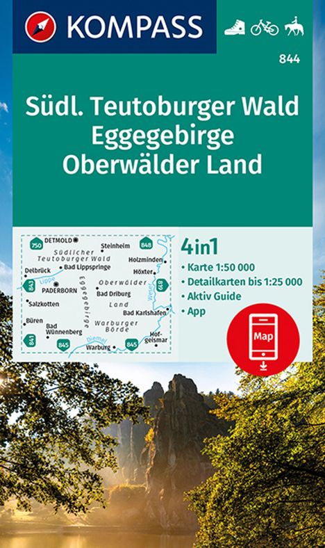 KOMPASS Wanderkarte 844 Südlicher Teutoburger Wald - Eggegebirge - Oberwälder Land 1:50.000, Karten